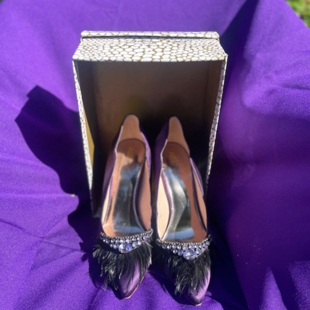 ABS by Allen Schwartz Vero Cuoio/Tosca Eggplant (Purple) Feather Stiletto Heels